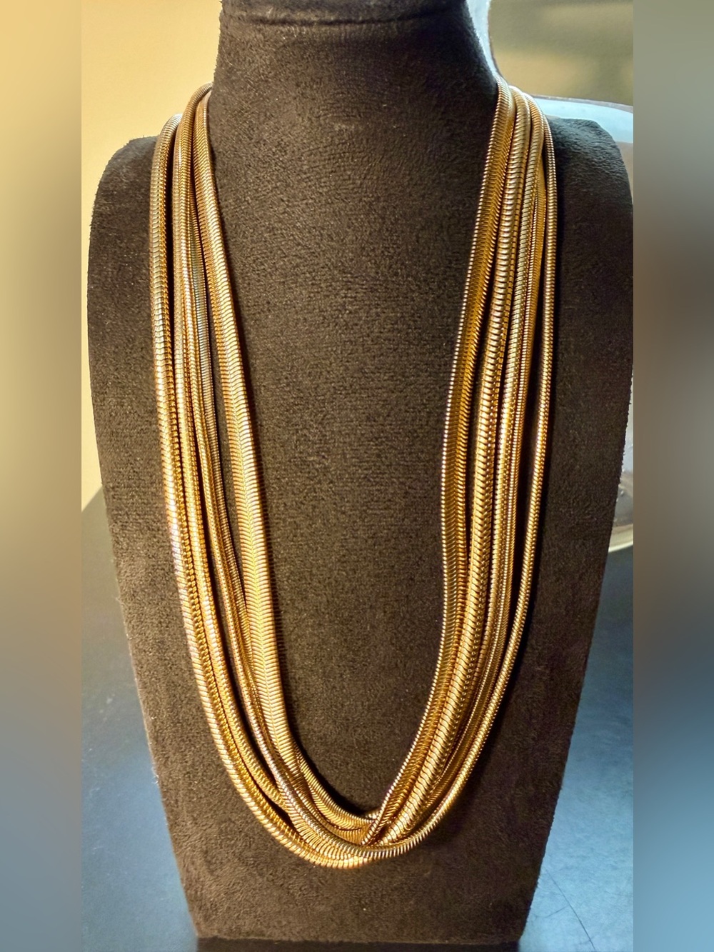 Rare Vintage Signed Coro Gold Tone Flexible Block Chain Necklace